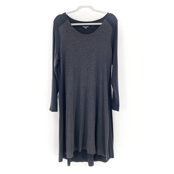 EILEEN FISHER Charcoal Black Soft V-Neck Jersey Colorblock Dress - Picture 2 of 5